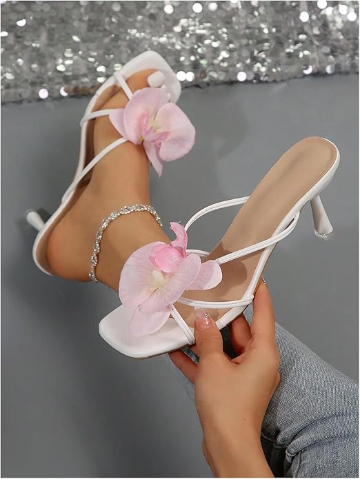 pink orchid flower kitten heels